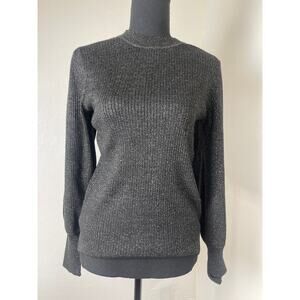 Loft Women's Cable Knit Metallic Chic Preppy Casual Soft Sweater Black Silver M